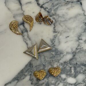 Lot‎ of 4 Bold Large Statement Costume Clip On Earrings Unsigned One Of A Kind